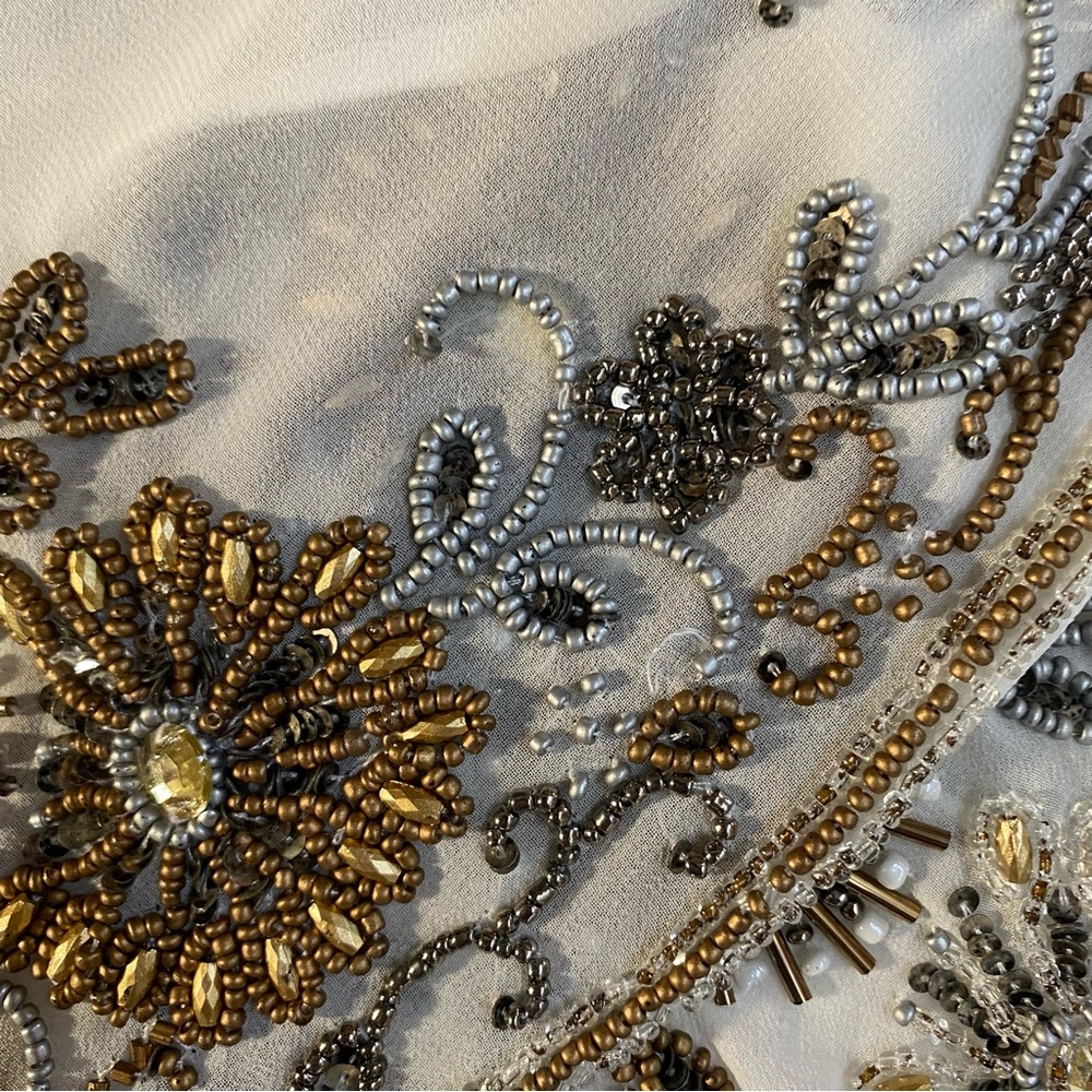 Vintage White Sheer Vest With Intricate Metallic Beading S Boho Whimsigoth Fairy - Picture 7 of 16